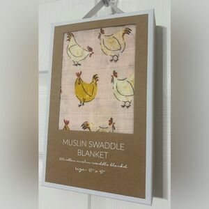 mudpie Baby Girl Muslin Swaddle Blanket CHICKENS Pink 47” 100% Cotton NEW